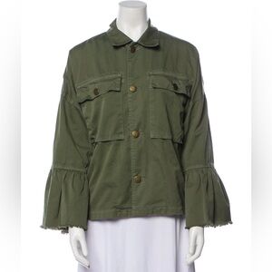 CURRENT ELLIOTT The Ruffle Utility Jacket Coat Top in Khaki Green